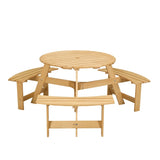 ZNTS Outdoor 6 Person Picnic Table, 6 person Round Picnic Table with 3 Built-in Benches, Umbrella Hole, W2275P149762