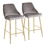 Marcel Contemporary/Glam Counter Stool in Gold Metal and Silver Velvet by LumiSource - Set of 2 B202P221783