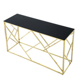 Modern Glass Console Table, 55" Gold Sofa Table with Sturdy Metal Frame and Black Tempered Glass W1567110796