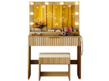 Dressing Table Set with 1 Drawer 3 Storage Compartments and 8 Tri-Color Light Bulbs Grille-Finished 31744356
