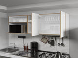 Wall-Mounted Kitchen Cabinet with Microwave Space, Open Shelves, and Double Doors Natural Oak and B128P287520
