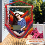 Hammock Hanging Canvas Porch Patio Swing Seat Portable Camping Rope Seat Wooden Stick Hammock 93130373