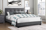 ZNTS 1pc Queen Platform Bed Dark Gray Velvet Upholstered Adjustable Height Headboard Button Tufted Solid B011P203579