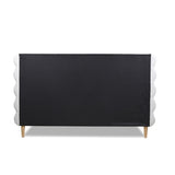 Stockholm Modern Wavy Headboard Platform Bed, King, Antique White Polyester B2719P238206