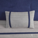 7 PC Pieced Faux Suede Comforter Set Blue Cal King B03596838