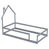 ZNTS Twin Size Wood bed with House-shaped Headboard Floor bed with Fences,Grey W504102757