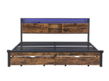 Queen Size Metal Platform Bed Frame with Wooden Headboard and with Footboard USB,Charging Station,2 W311P167043