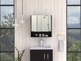 Jaspe Mirror Cabinet, Three Internal Shelves, One Open Shelf, Double Door Cabinet -Black B07091914