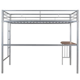 ZNTS Twin Metal Loft Bed with Desk, Ladder and Guardrails, Loft Bed for Bedroom, Silver 26077732