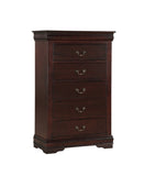 1pc Cherry Finish Five Drawers Louis Philip Chest Solid Wood Contemporary Sleek Ample Storage B011P170035