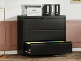 3 Drawer Lateral File Cabinet, 35.4 Inch Wide Metal Filing Cabinet, Locking Heavy Duty File Cabinet 10304319