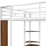 ZNTS Full Size Metal Loft Bed with 2 Shelves and one Desk ,White 88167022