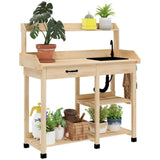 Natural Wood Potting Bench Table, Outdoor Garden Table with Removable Sink and Faucet 51205211