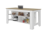 Ruso Kitchen Island, 3 Spacious open Shelves, Modern Design, White / Natural Oak B097P474317