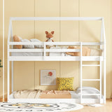 Twin over Twin Rubber Wood Floor Bunk Bed, with ladder,Guardrails,House-Shaped-Bunk Bed,White W504P206864