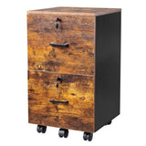 ZNTS 2-Drawer Rolling Wood File Cabinet with Lock, Brown & Black 53230196