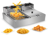 US Standard EH82 Deep Fryer, 110V, 3400W, 22.8QT/21.6L, Silver Stainless Steel, Double Tank, 85952191