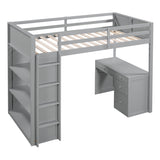 Twin Size Loft Bed with Ladder, Shelves, and Desk, Gray 83068138