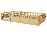 Twin Montessori Floor Bed Frame with High Rails, Wood Kids Floor Beds with Light and Storage Shelf, W2593P333571