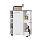 Newport Bar Cart with Casters, 6-Built In Rack and 2 Open Shelves B128P176154