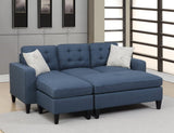 ZNTS Reversible 3pc Sectional Sofa Set Navy Tufted Polyfiber Wood Legs Chaise Sofa Ottoman Pillows B01149073