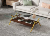 Rectangle Coffee Table with Tempered Glass top and Golden Metal Legs, Modern Table for Living Room , W241142554