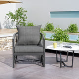 Modern Gray Curved Aluminum Lounge Chair with Stylish Rope-Weave Design and Cushioned Comfort, N767P237033G