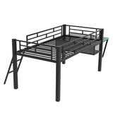Gaming mid loft bed with desk, LED, Twin, Black 90531759