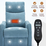 Heat Massage Manual Recliner Chair with Rocker and Swivel in Fabric for Living Room, Blue W1803P251883