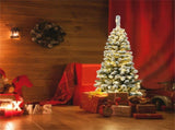 4.5ft Snow Flocked Pencil Christmas Tree - 242 Tips, 150 Warm LEDs, Premium PVC, Sturdy Metal Stand 68292207