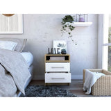 Nightstand 20"H, Two Drawers, Superior Top, Metal Handles, White / Light Oak B097133066