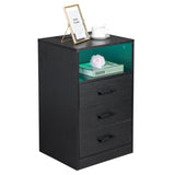 ZNTS FCH 40*35*65cm Particleboard Pasted Triamine Three Drawers With Socket With LED Light Bedside Table 01202304