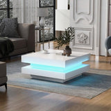 ON-TREND High Gloss Minimalist Design with LED Lights, 2-Tier Square Coffee Table, Center Table for WF295997AAK