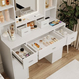 The white vanity with LED mirror is equipped with a hair dryer rack, the vanity in the bedroom W1320P186713