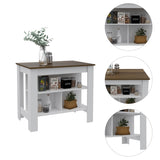 ZNTS Rockaway 3-Shelf Kitchen Island White and Walnut B06280055