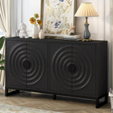 U-Style Storage Cabinet Sideboard Wooden Cabinet with Stunning Water Wave Door Design, Rubberwood N711P205934B
