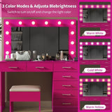 Vanity Desk Set with Large Lighted Mirror and Powre Outlet, Glass Top Makeup with 7 Drawers, 99371963