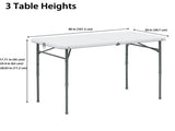 40"L x 20"W Plastic Adjustable Height Fold-in-Half Folding Table, White 68507853