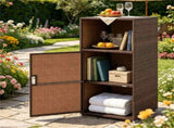 Brown Wicker Garden Storage Cabinet, Dual Open & Closed Design Outdoor Tool Cushion Storage Cabinet 81143358
