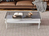 Rectangle Coffee Table with Tempered Glass top and White Legs, Modern Table for Living 38207692