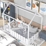 ZNTS {Slats are not included}Twin Size Wood Bed House Bed Frame with Fence,for Kids,Teens, Girls,Boys 67347048