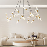 White & Golden Modern Chandelier Light Fixture, Branch Design with Frosted Tubes, Black Cords, W1340P233170