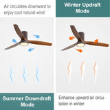 52 Inch Flush Mount Ceiling Fan with LED Light and Remote Control Solid Wood Blades W882P244710