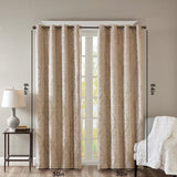 Knitted Jacquard Damask Total Blackout Grommet Top Curtain Panel Pair B035129803