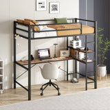 Twin Size Loft Bed with L Shaped Desk and Shelves, Charging Station, Led Lights, Safety Guard & W840P210910