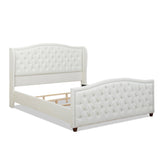 Marcella Upholstered Shelter Headboard Bed Set, King, Antique White Polyester B2719P238224