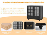 Minimalist Black Buffet Cabinet with Double Glass Doors and Drawer, Modern Wooden Storage Sideboard W2557P307942