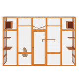 Wooden Cat Enclosure with 6 Jumping Platforms, 2 Cat Condos, Cat Bridge and Scratching Board, Orange W2181P198547