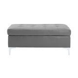 ZNTS Contemporary Gray Tufted Top 1pc Ottoman Faux Leather Upholstered Solid Wood Frame Living Room B011P170546