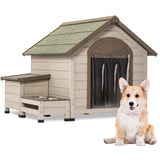 ZNTS Outdoor fir wood dog house with an open roof ideal for small to medium dogs. With storage box, W142784557